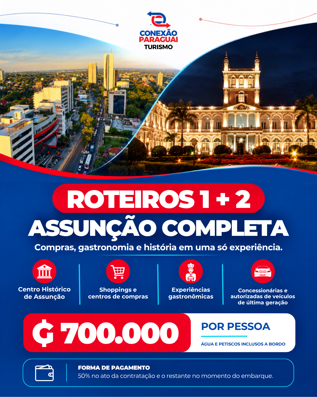 Roteiros 1 e 2, Assunção Completa, 700 mil guaranis por pessoa
